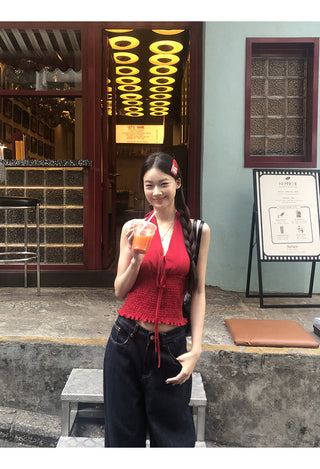 red sleeveless halter