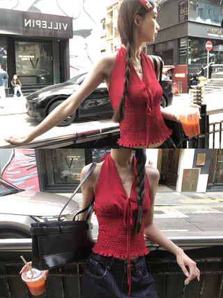 red sleeveless halter