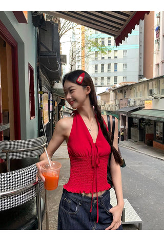 red sleeveless halter