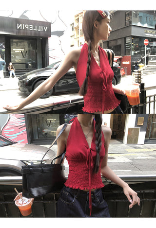 red sleeveless halter