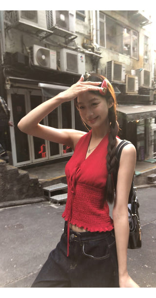 red sleeveless halter