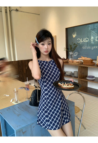 blue plaid dress