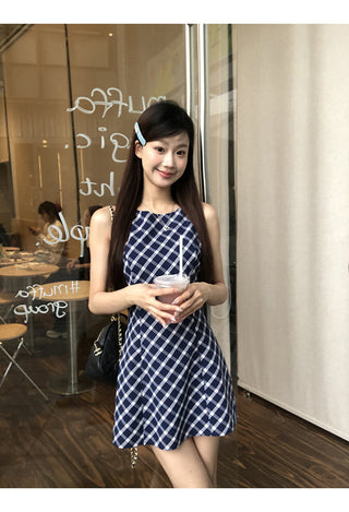 blue plaid dress