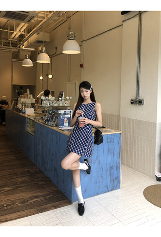 blue plaid dress