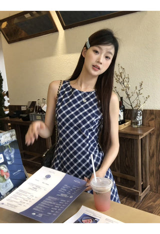 blue plaid dress