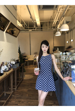 blue plaid dress