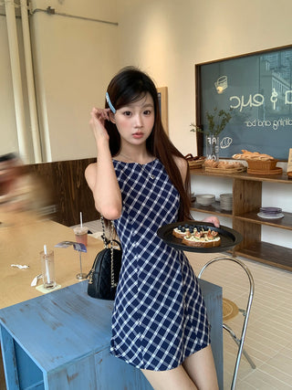 blue plaid dress