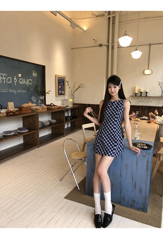 blue plaid dress