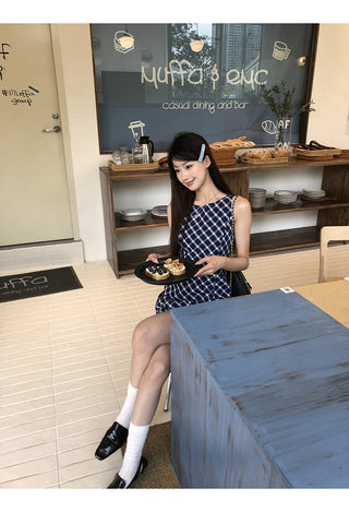 blue plaid dress