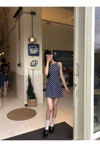 blue plaid dress