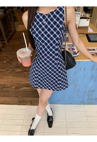 blue plaid dress