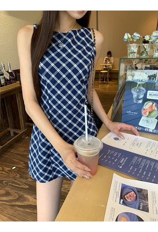 blue plaid dress