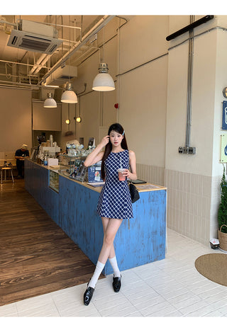 blue plaid dress