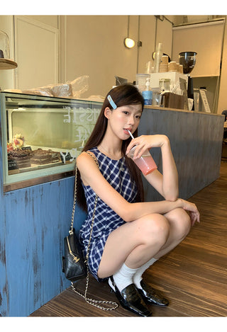 blue plaid dress