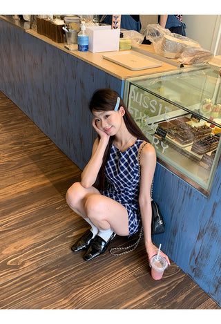 blue plaid dress