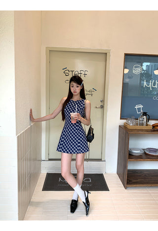 blue plaid dress