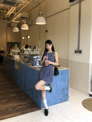 blue plaid dress