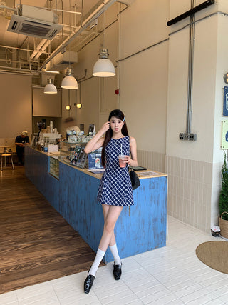 blue plaid dress