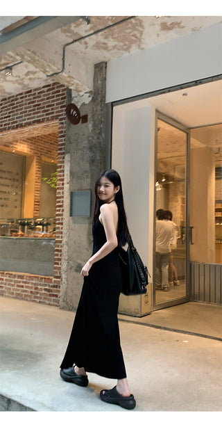 black halter dress
