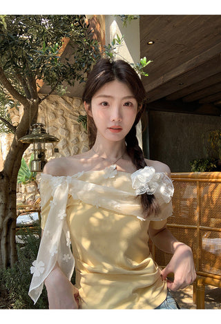 yellow off-shoulder top
