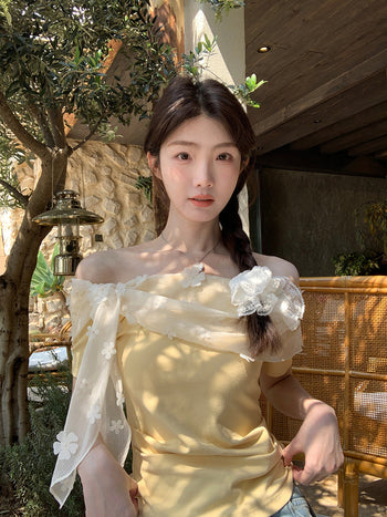 yellow off-shoulder top