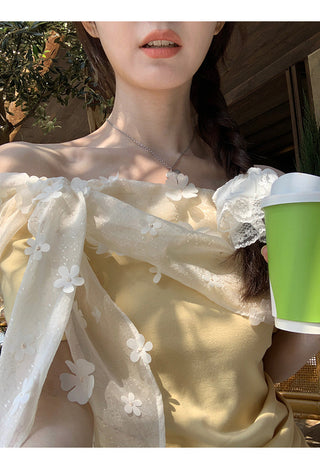 yellow off-shoulder top