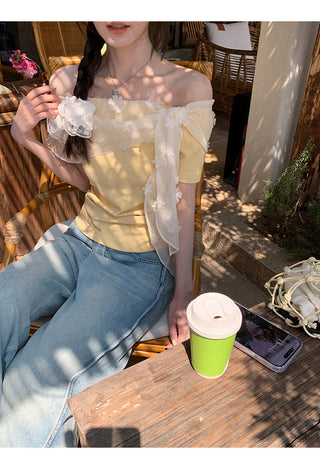 yellow off-shoulder top