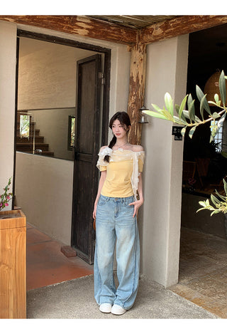 yellow off-shoulder top