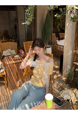 yellow off-shoulder top