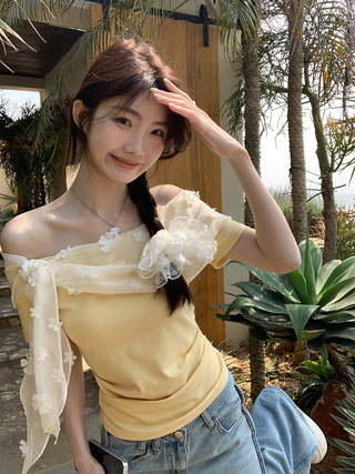 yellow off-shoulder top
