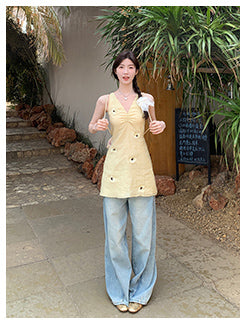 yellow V-neck dress