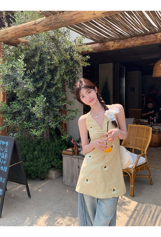 yellow V-neck dress