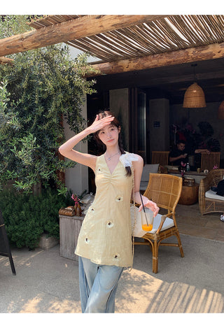 yellow V-neck dress