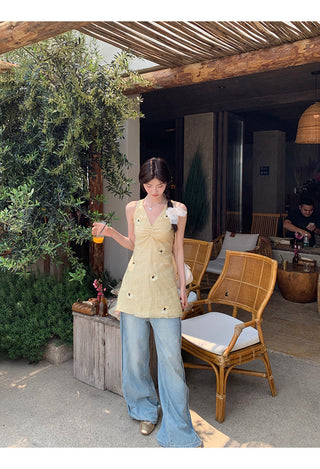 yellow V-neck dress