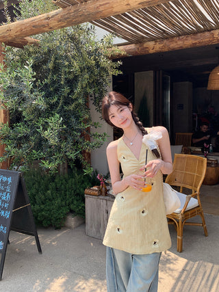 yellow V-neck dress