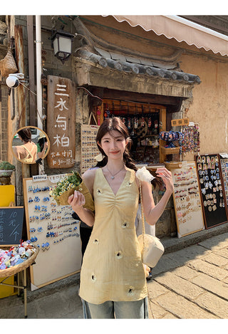 yellow V-neck dress