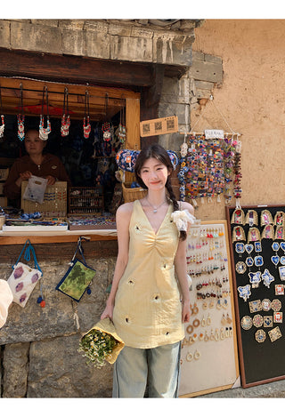 yellow V-neck dress
