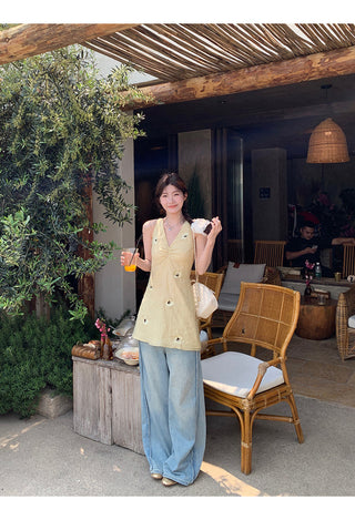 yellow V-neck dress