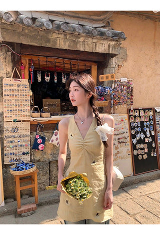 yellow V-neck dress
