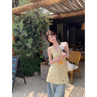 yellow V-neck dress