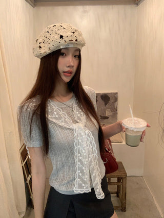 gray lace top