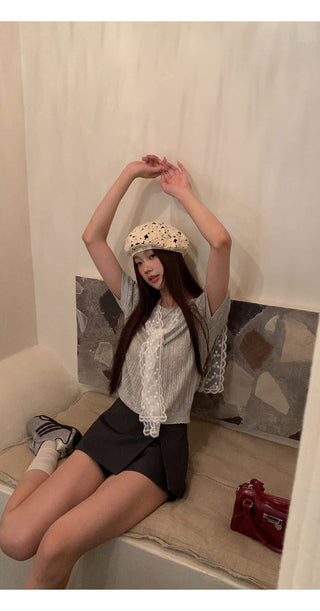 gray lace top