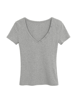 gray V-neck top