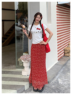 red fishtail skirt