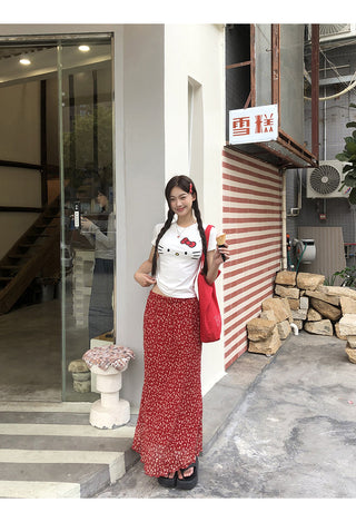 red fishtail skirt
