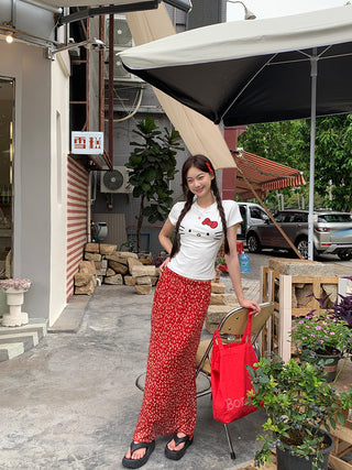 red fishtail skirt
