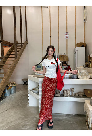 red fishtail skirt