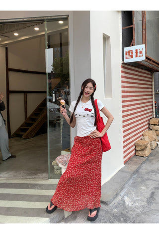 red fishtail skirt