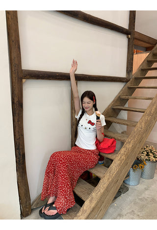 red fishtail skirt