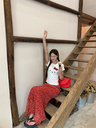 red fishtail skirt